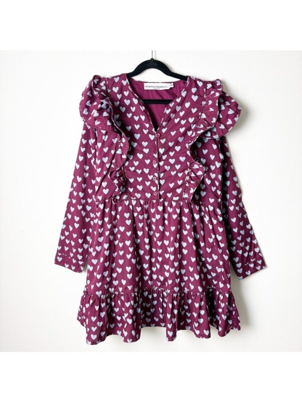 HOW TO KiSS A FROG Girls Size 14Y Purple Hearts Ruffled Long Sleeve Spring Dress